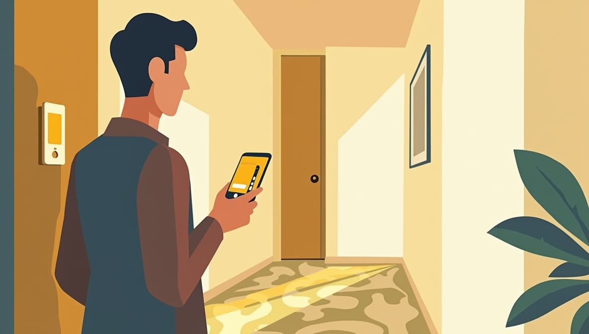 Hotel guest using a self-service hotel app on smartphone