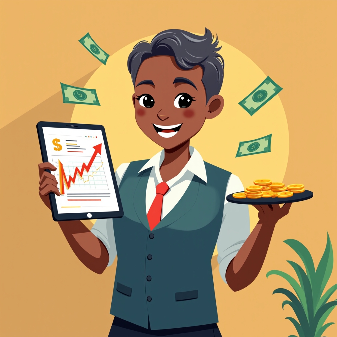 Hotel manager using a tablet to showcase upselling opportunities via Concierge