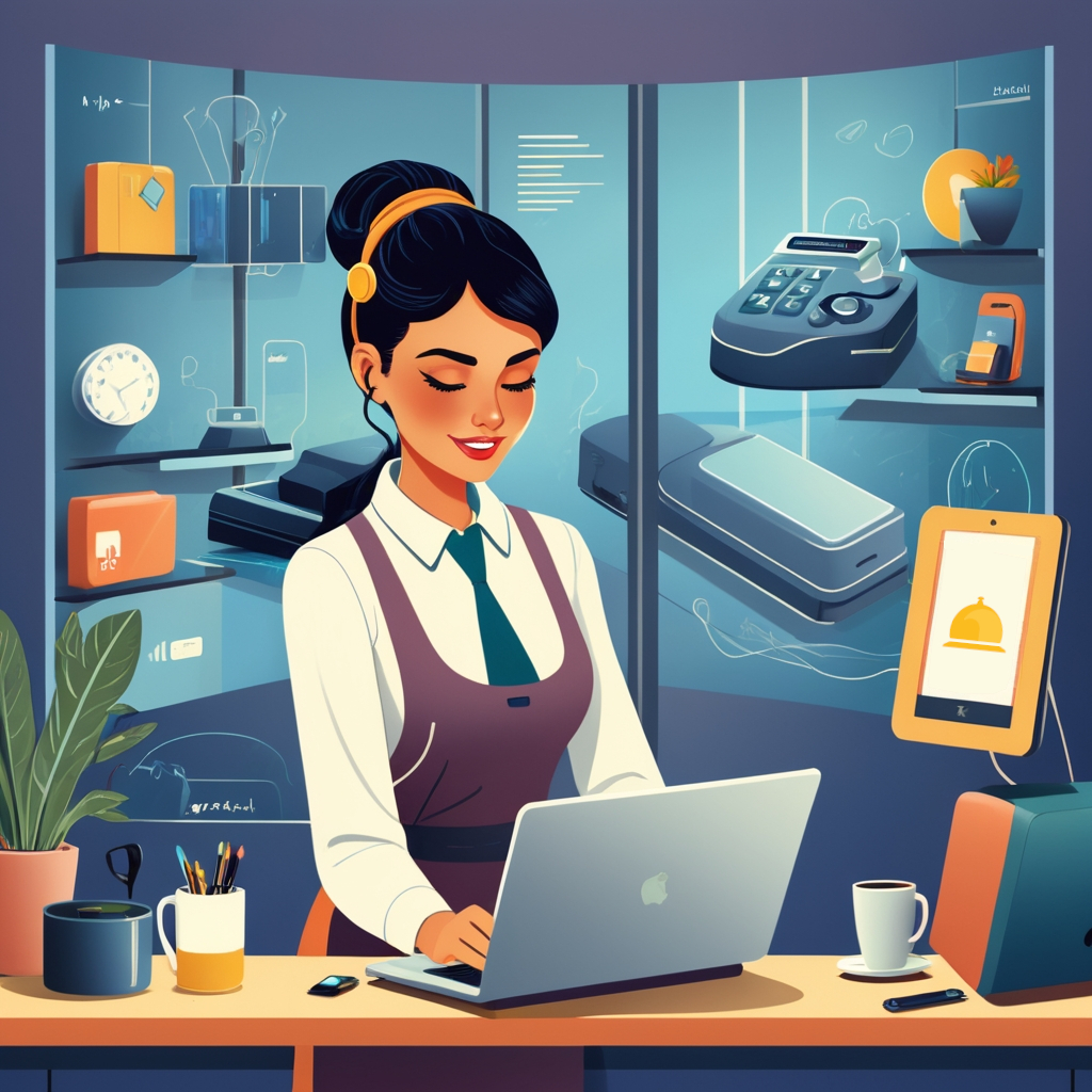 Hotel staff efficiently managing tasks with the help of technology